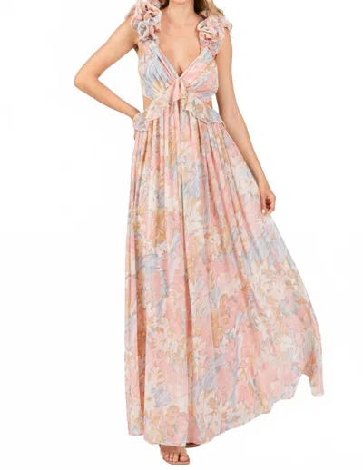 Mable Open Back Ruffle Maxi Dress In Pink