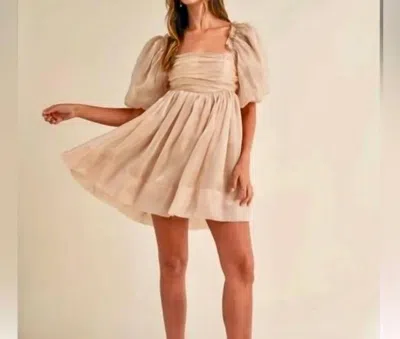 Mable Organza Puff Sleeve Babydoll Dress In Beige In Neutral