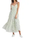 Mable Orion Bow Tied Strap Tiered Midi Dress In Green In Multi