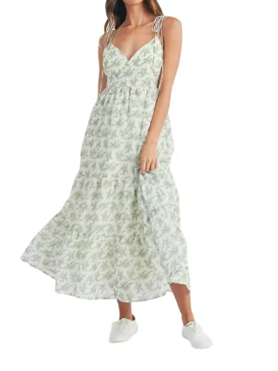 Mable Orion Bow Tied Strap Tiered Midi Dress In Green In Multi