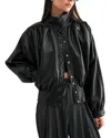Mable Oversized Faux Leather Bomber Jacket In Black