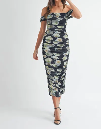 Mable Paris Floral Midi Dress In Black