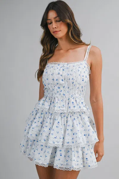 Mable Peplum Top And Skirt Set Off White In Blue