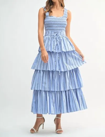 Mable Pin Stripe Tiered Dress In Blue