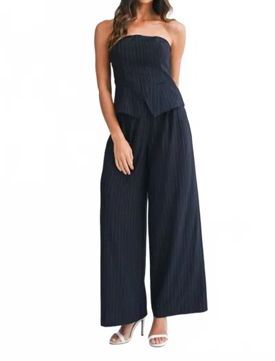 Mable Pin Stripe Tube Top And Pants Set In Charcoal In Black