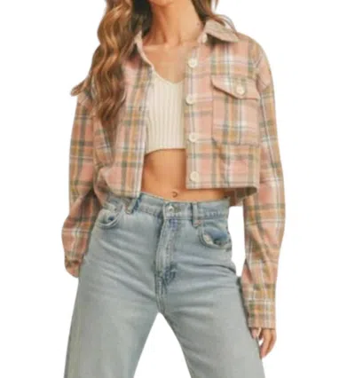 Mable Piper Plaid Crop Shacket In Pink
