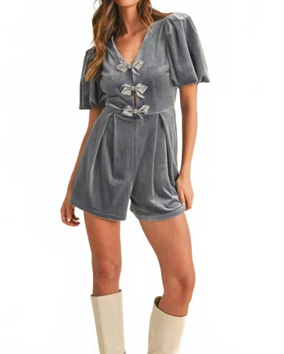 Mable Pirella Velvet Romper In Blue In Gray
