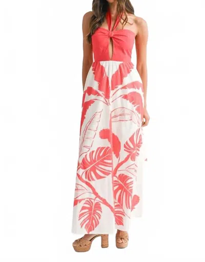 Mable Placement Printed Halter Maxi Dress In Tomato Red In Multi