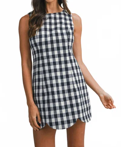 Mable Plaid Expectations Scallop Hem Dress In Navy/white In Multi