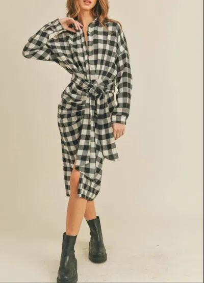 Mable Plaid Flannel Button Down Dress In Plaid Black/white In Multi