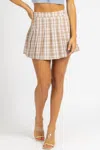 MABLE PLAID PLEATED MINI SKIRT IN TAUPE