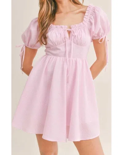 Mable Plaid Puff Sleeve Mini Dress In Pink