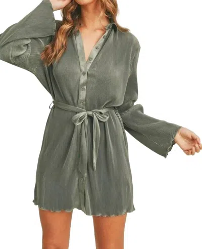 Mable Pleated Shirt Dress In Olive In Green