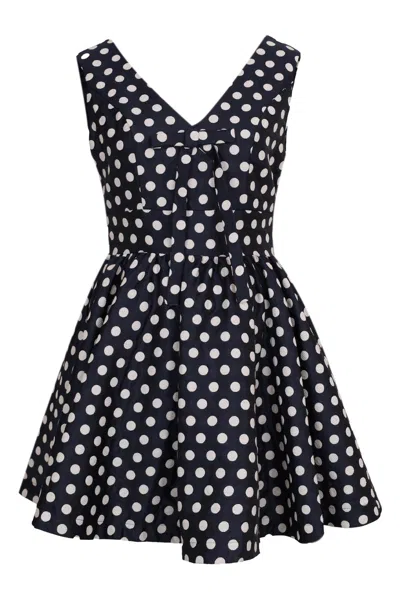 Mable Polka Dot Jacquard Bow Mini Dress Navy In Black