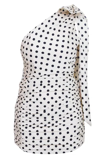 Mable Polka Dot One Shoulder Mini Dress Cream In Multi