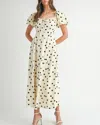 Mable Polka Dot Puff Sleeve Midi Dress In Cream In Yellow