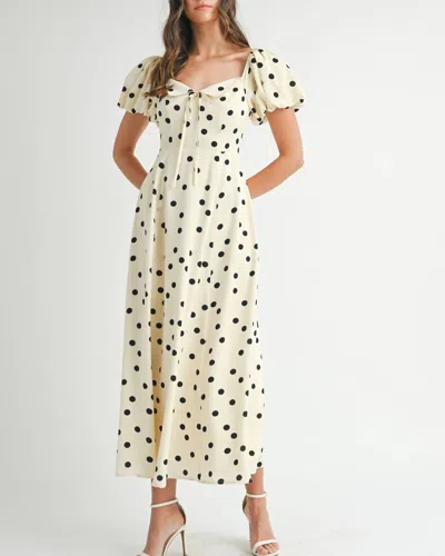Mable Polka Dot Puff Sleeve Midi Dress In Cream