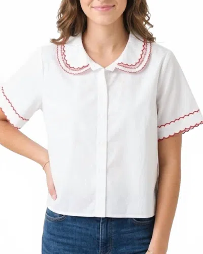 Mable Polly Poplin Embroidery Collar Shirt In White