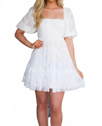 Mable Porsha Square Neck Bow Pearl Babydoll Dress In White