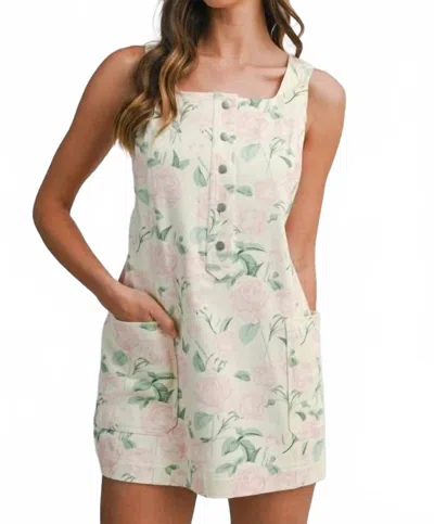Mable Print Sleeveless Square Neckline Mini Dress In Cream Floral In Multi