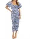 Mable Ralph Puff Sleeve Maxi Dress In Blue In Multi