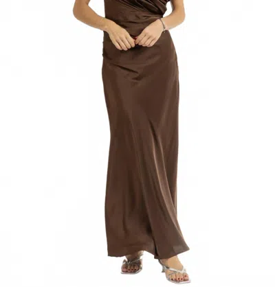Mable Satin Luxe One Shoulder Maxi Dress In Brown