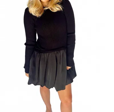 Mable Ribbed Sweater Mini Dress In Black
