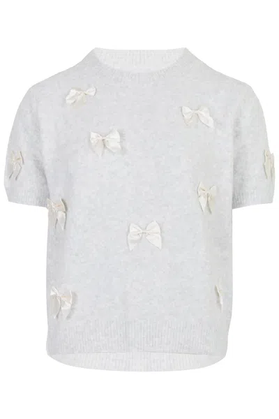 Mable Ribbon Detail Knit Top Lt Grey/cream In Gray