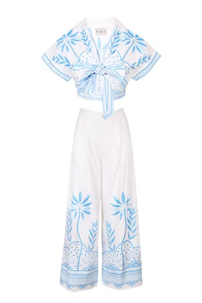 Mable Rowena Crop Top And Trousers Set Blue