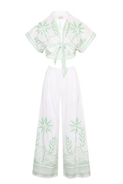 Mable Rowena Crop Top And Trousers Set Green In White