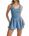Mable Ruched Short Romper In Blue In Blue