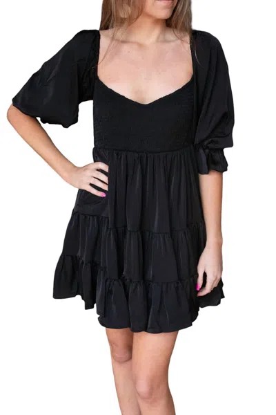 Mable Ruffle Babydoll Mini Dress In Black
