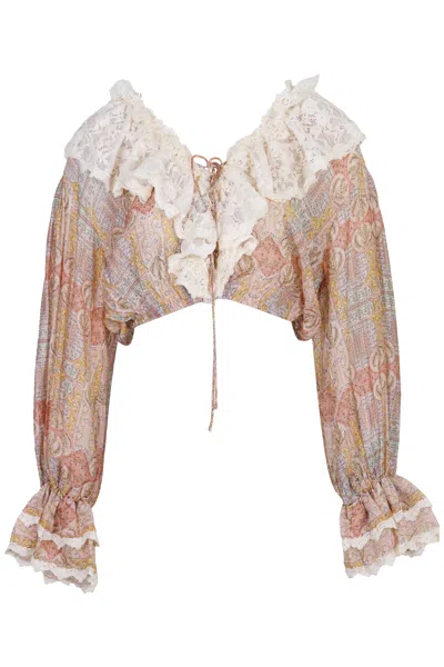 Mable Ruffle Crop Top Rose Multi In Burgundy