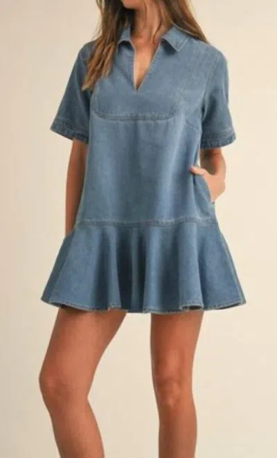 Mable Ruffle Hem Line Dress In Denim In Multi