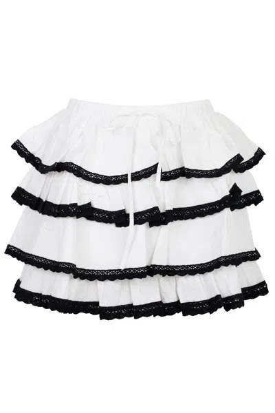 Mable Ruffle Mini Skirt With Trim Off White