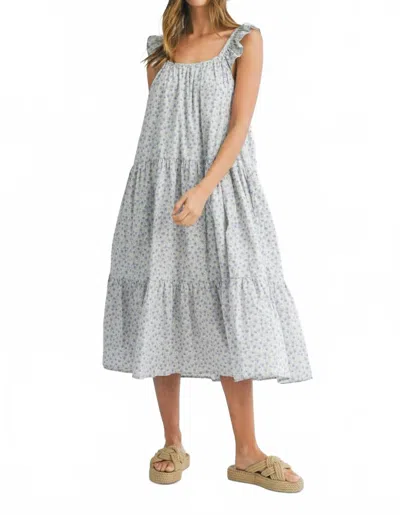 Mable Ruffle Shoulder Tiered Midi Dress In Blue