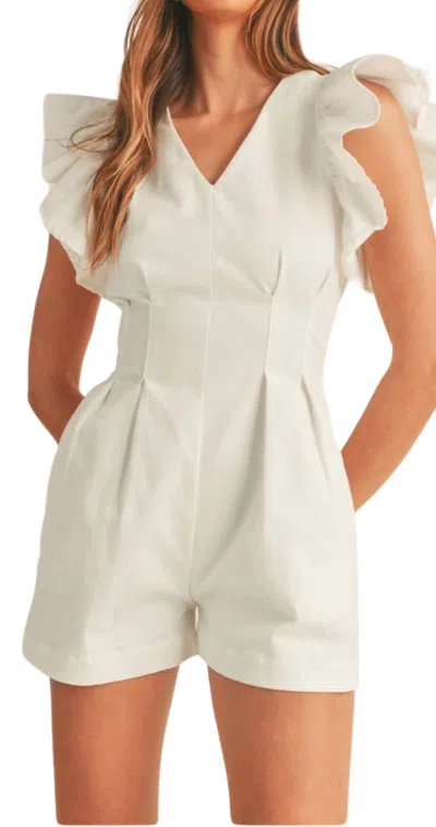 Mable Ruffle Sleeve V Neck Romper In Off White
