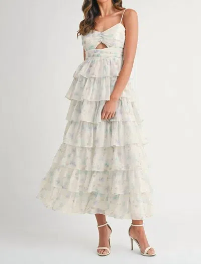 Mable Ruffle Tiered Midi Dress In Blue