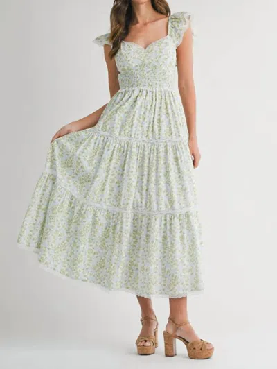 Mable Sanderling Floral Ruffle Sleeves Maxi Dress In Light Blue, Green