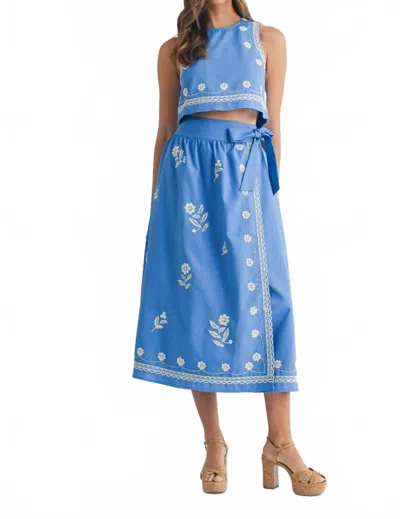 Mable Sandra Embroidered Top And Wrap Skirt Set In Blue