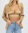 MABLE SATIN BRALETTE + BUTTON DOWN SET IN TAUPE