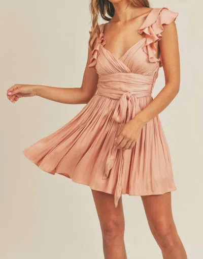 Mable Satin Ruffle Sleeve Detail Mini Dress In Peachy Blush In Multi