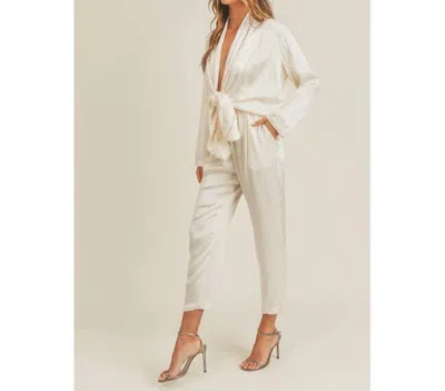 Mable Satin Tie Front Jumpsuit In Ivory In Multi