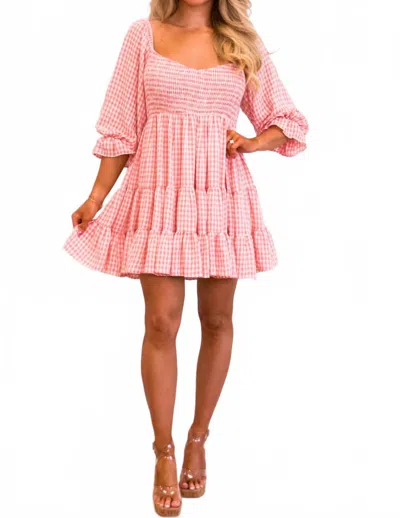 Mable Say So Gingham Babydoll Dress In Dusty Coral In Pink