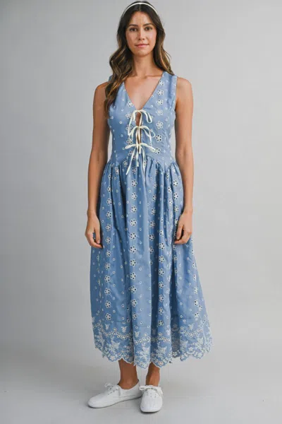 Mable Scallop Hem Midi Dress Blue