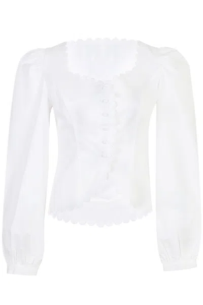 Mable Scallop Long Sleeve Top Off White