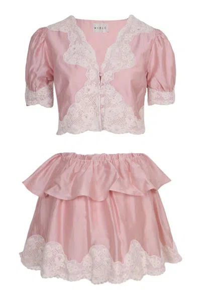 Mable Scalloped Lace Trim Top And Shorts Set Pink
