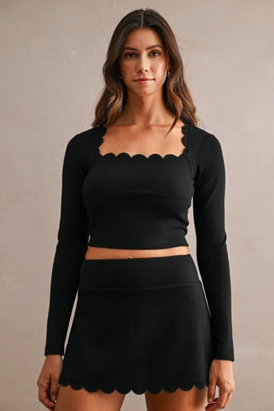 Mable Scalloped Top And Skort Set Black