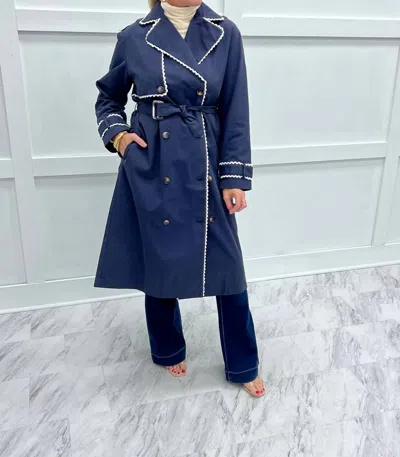 Mable Scalloped Trench Coat In Navy In Blue