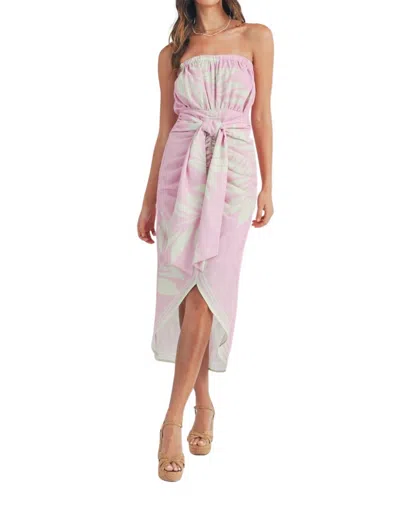 Mable Scarf Print Tie Front Tube Dress In Pink Lavender In Multi